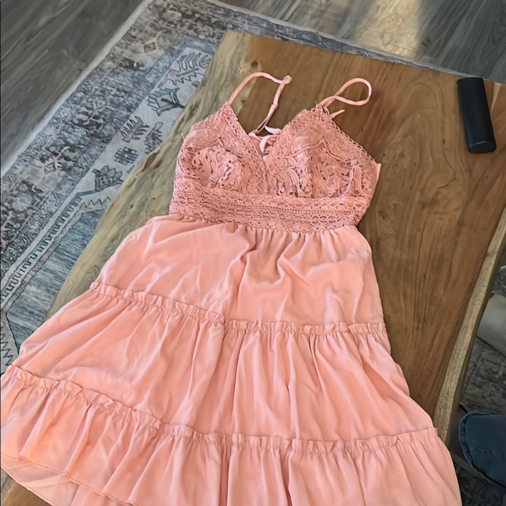 Tiered Salmon Lace Dress